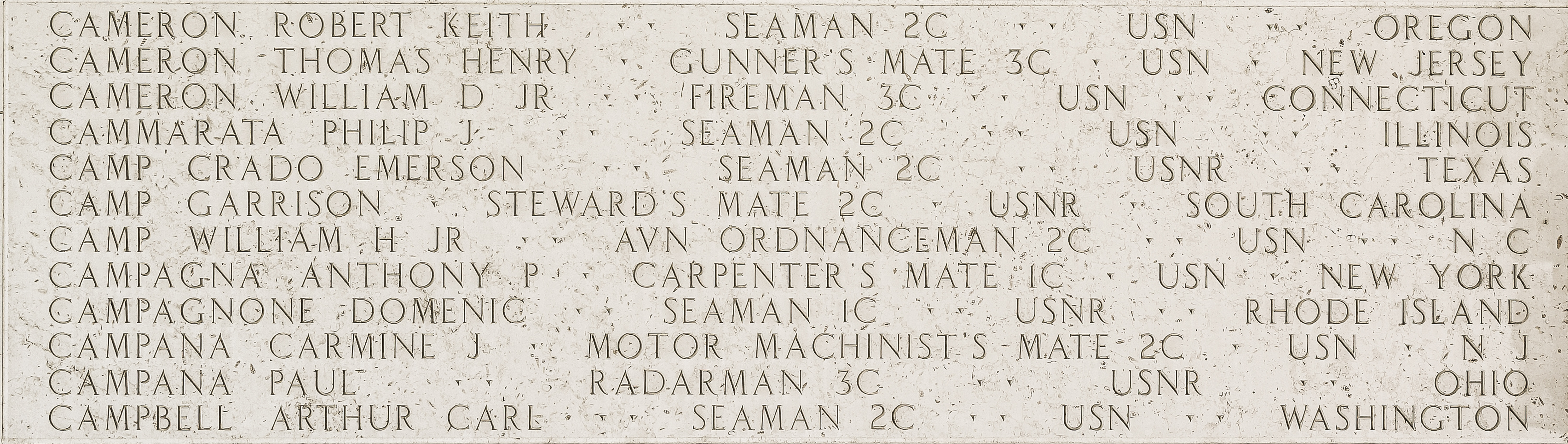 Robert Keith Cameron, Seaman Second Class